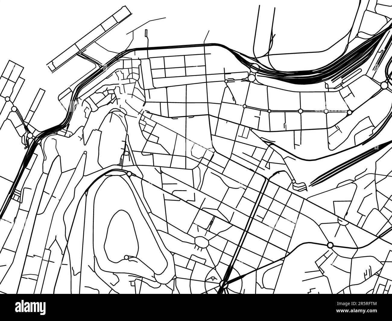 Carte routière vectorielle de la ville de Vigo Centro en Espagne sur fond blanc. Banque D'Images
