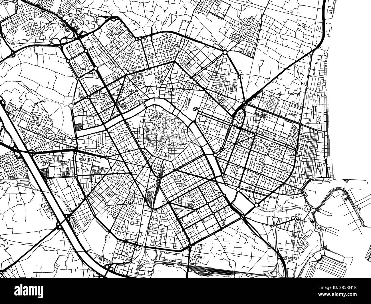 Carte routière vectorielle de la ville de Valence en Espagne sur fond blanc. Banque D'Images