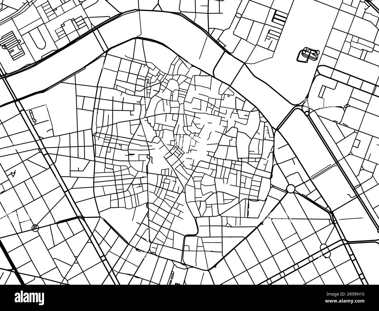 Carte routière vectorielle de la ville de Valence Centro en Espagne sur fond blanc. Banque D'Images