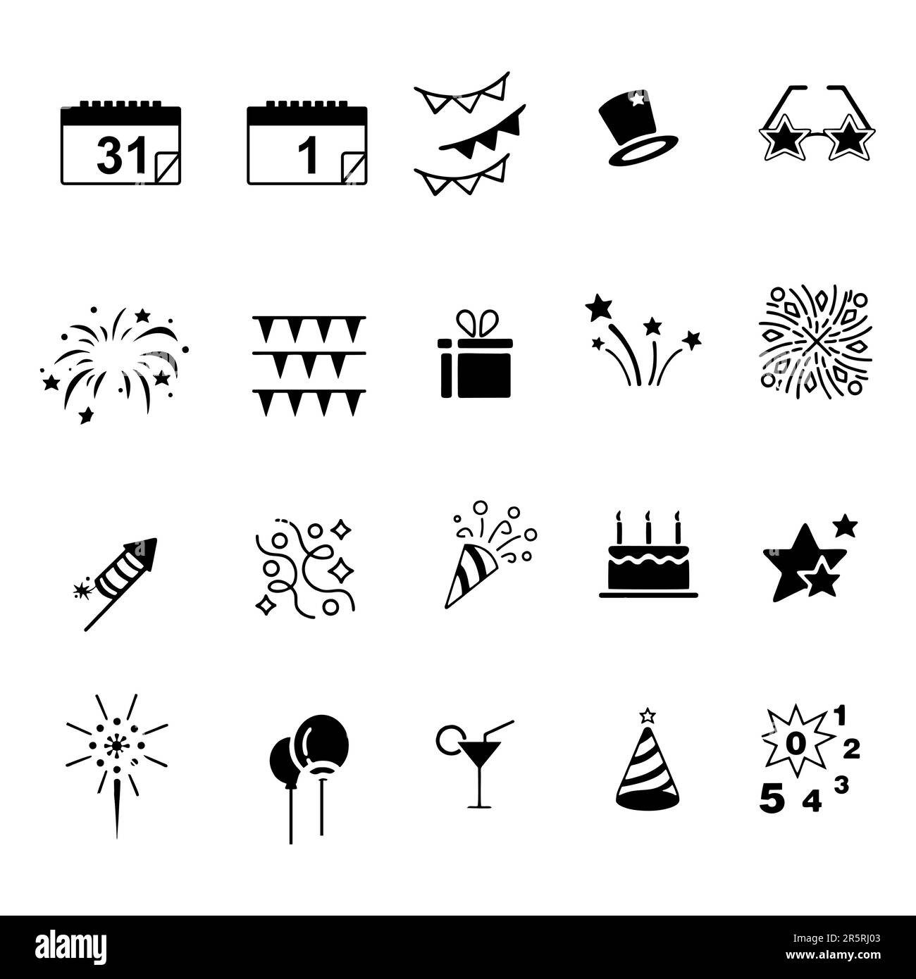 Heureuse Nouvelle Année ligne icons set. Symboles vectoriels mono Illustration de Vecteur