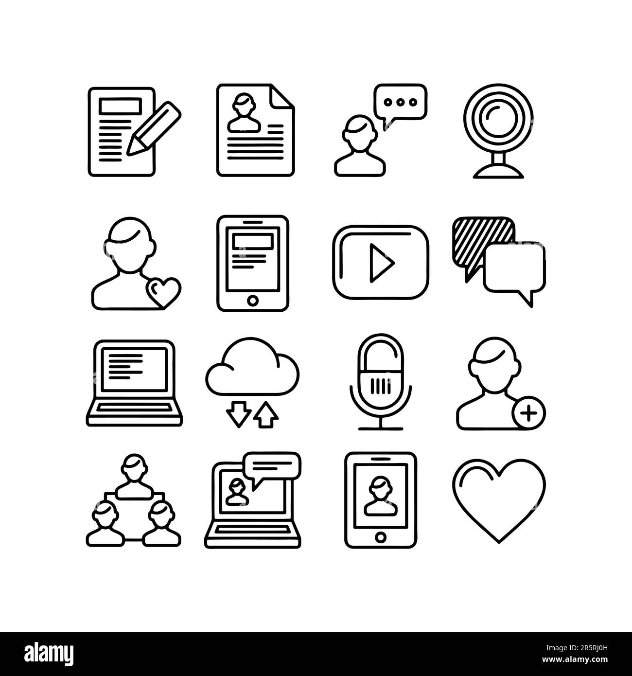 Blogger, blogging, blog - thin line web icône set. Collection d'icônes de contour. Illustration vectorielle simple Illustration de Vecteur