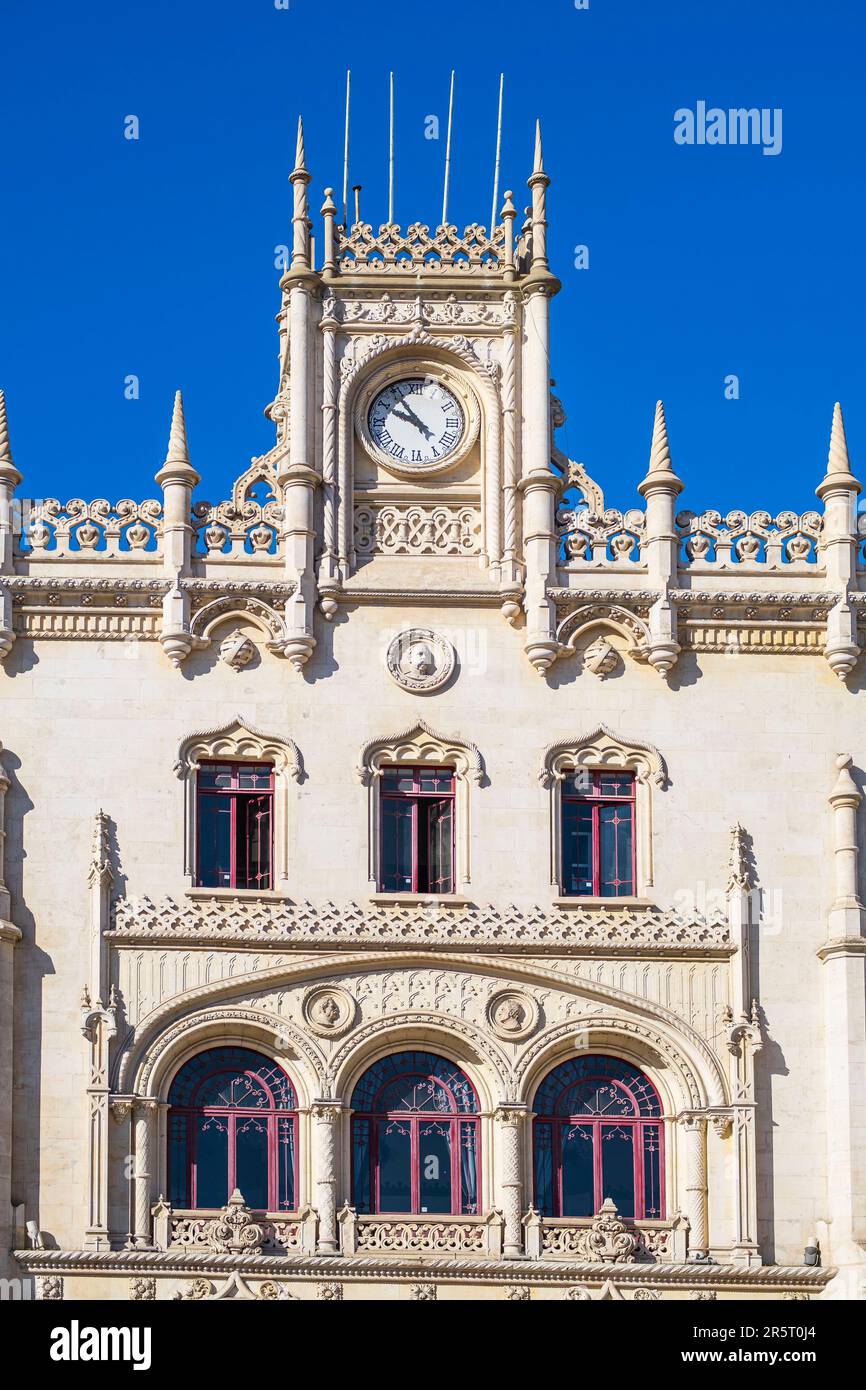 Portugal, Lisbonne, quartier de Baixa de Lisboa, la station néo-manueline Rossio conçue par José Luis Monteiro et inaugurée en 1890 Banque D'Images