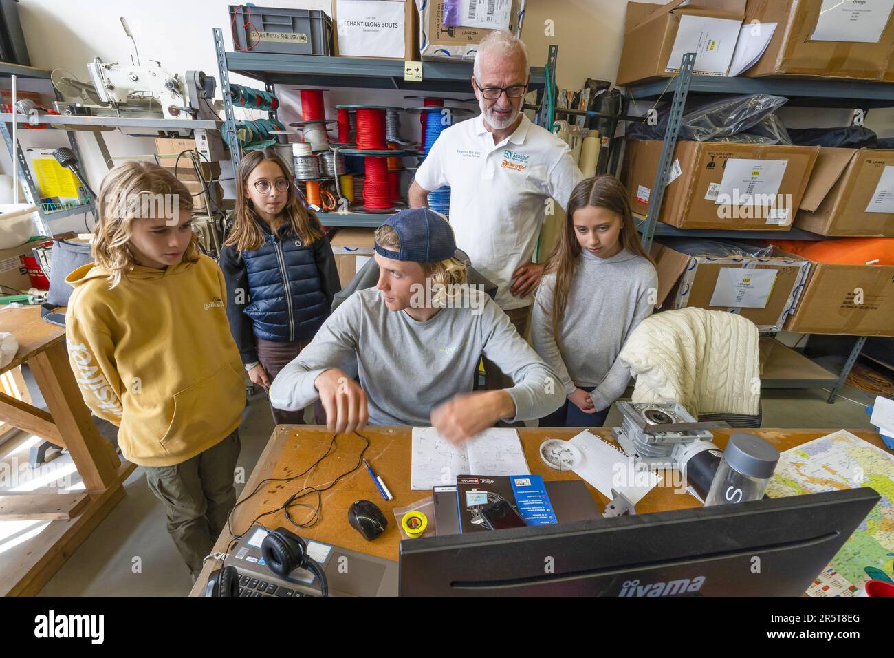 France, Gironde, bassin d'Arcachon, le SeaKite est le résultat de la transformation de l'hydraplaneur, le catamaran de record de vitesse créé par le navigateur et ingénieur Yves Parlier. Il a été entièrement repensé pour devenir le laboratoire de traction kite Banque D'Images