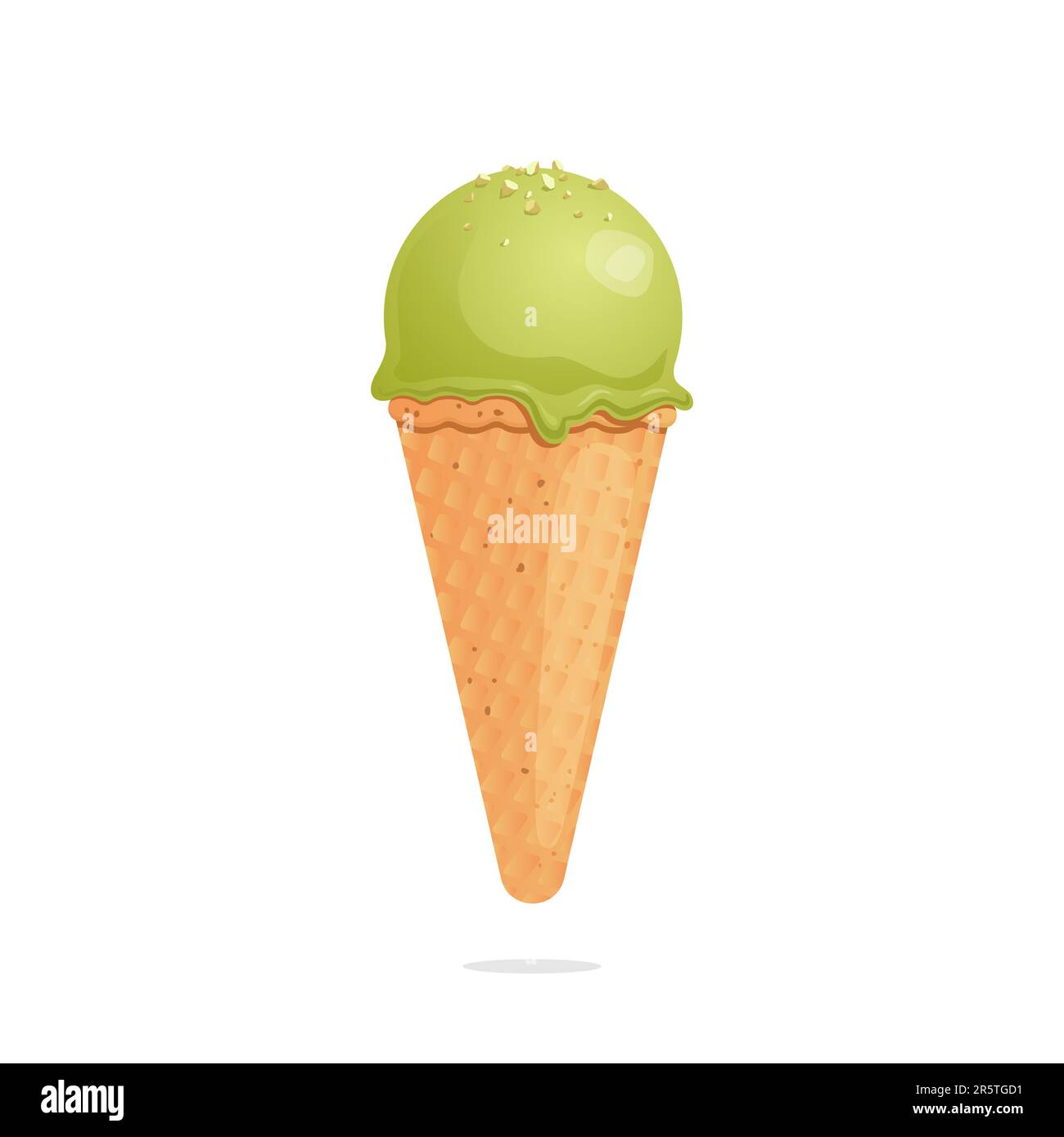 Fusion de la crème glacée au pistache avec de la chapelure de noix dans un cône à gaufres Illustration de Vecteur