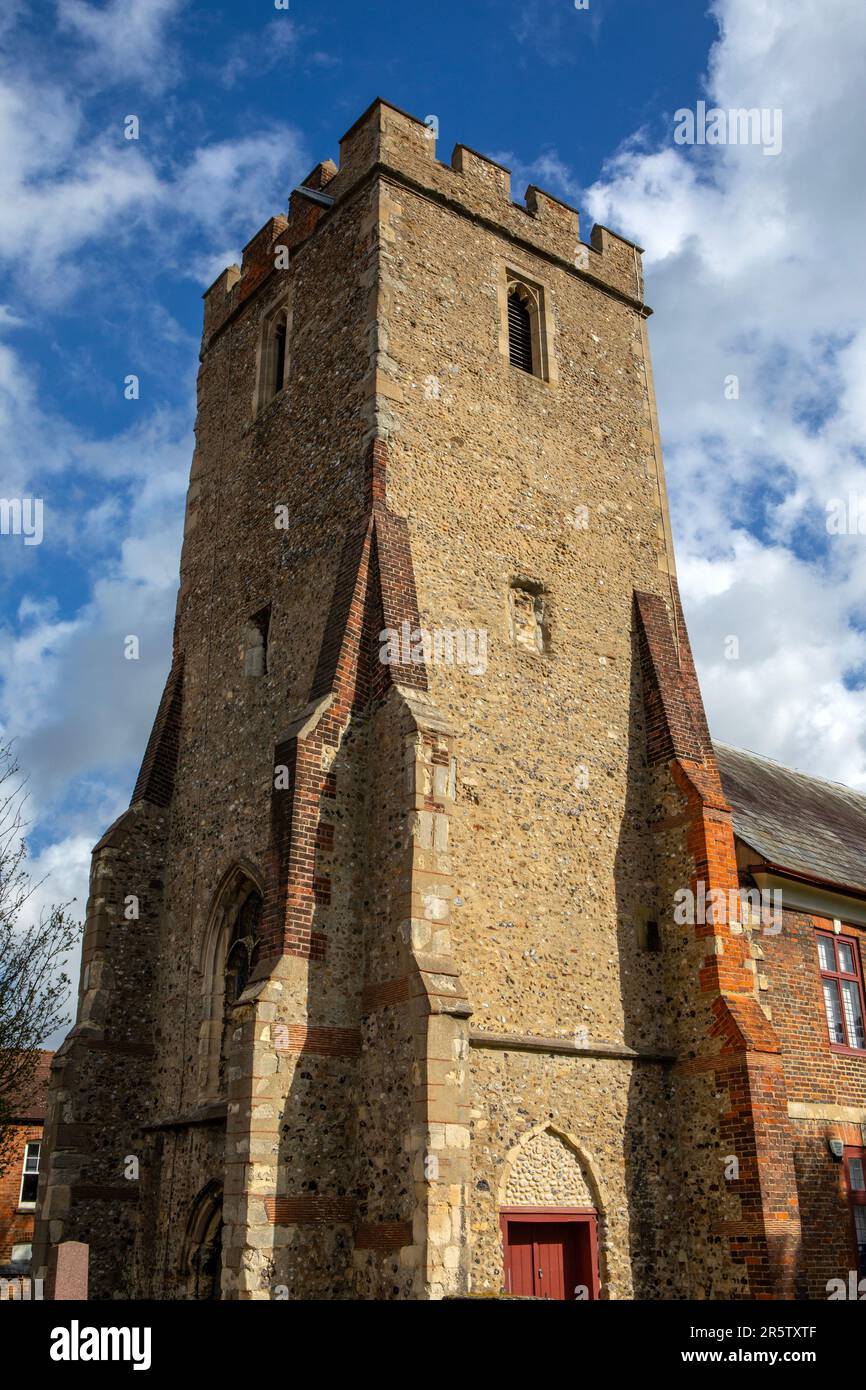 La tour de Saint Peters Church dans la ville de Maldon dans Essex, Royaume-Uni. La tour fait maintenant partie de la bibliothèque Thomas Plumes. Banque D'Images