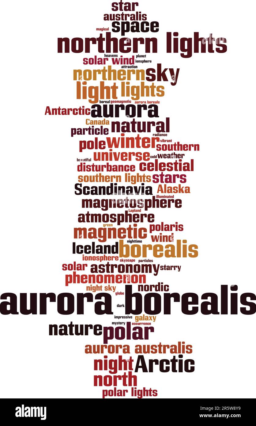 Aurora borealis concept de nuage de mots. Collage de mots sur aurora borealis. Illustration vectorielle Illustration de Vecteur