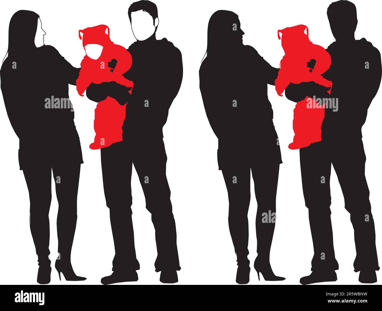 Illustration vecteur de nouvelle famille heureuse. Père tenant son enfant et de parler avec sa belle épouse Illustration de Vecteur