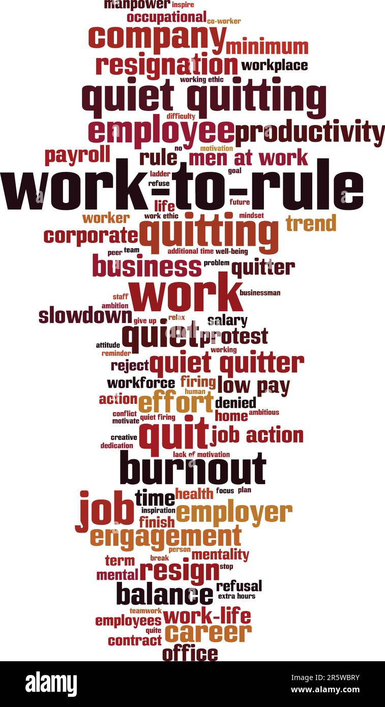 Concept de cloud de mots de travail à la règle. Collage composé de mots sur le travail à la règle. Illustration vectorielle Illustration de Vecteur