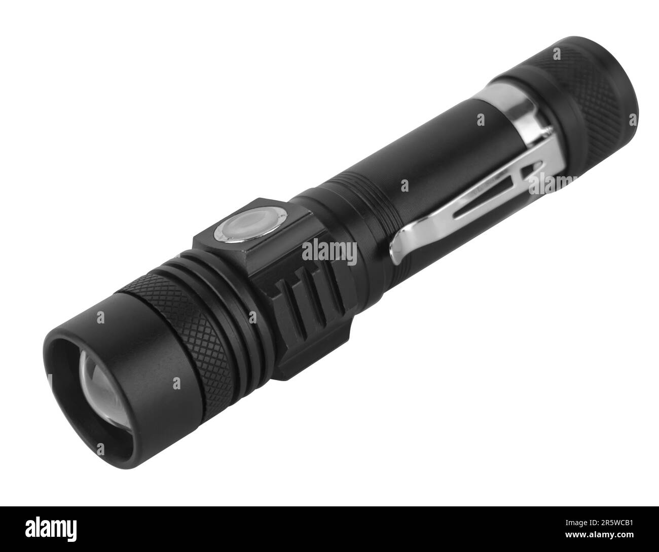 Lampe de poche à LED portative, sur fond blanc dans l'isolation Banque D'Images