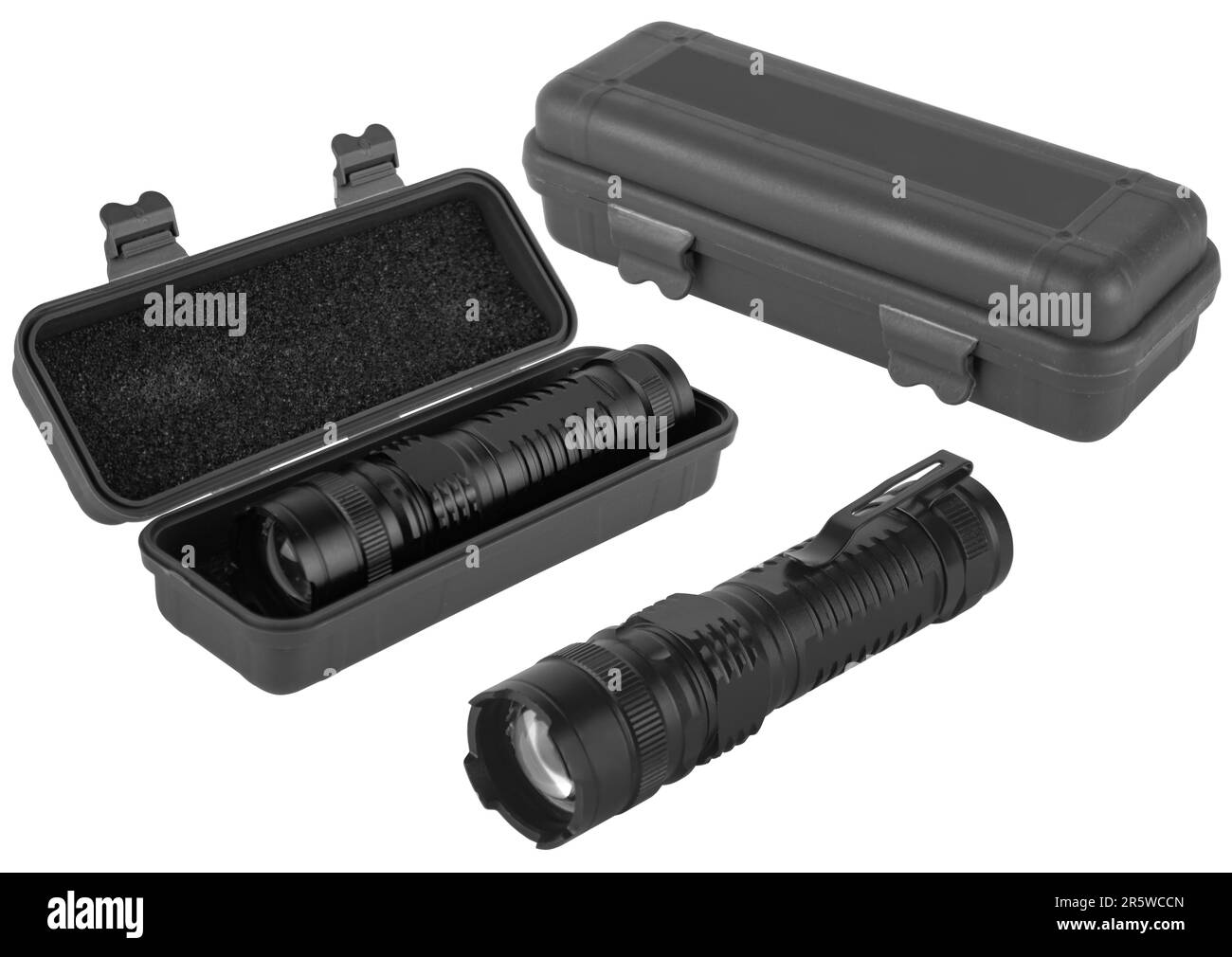 Lampe de poche à LED portative, sur fond blanc dans l'isolation Banque D'Images