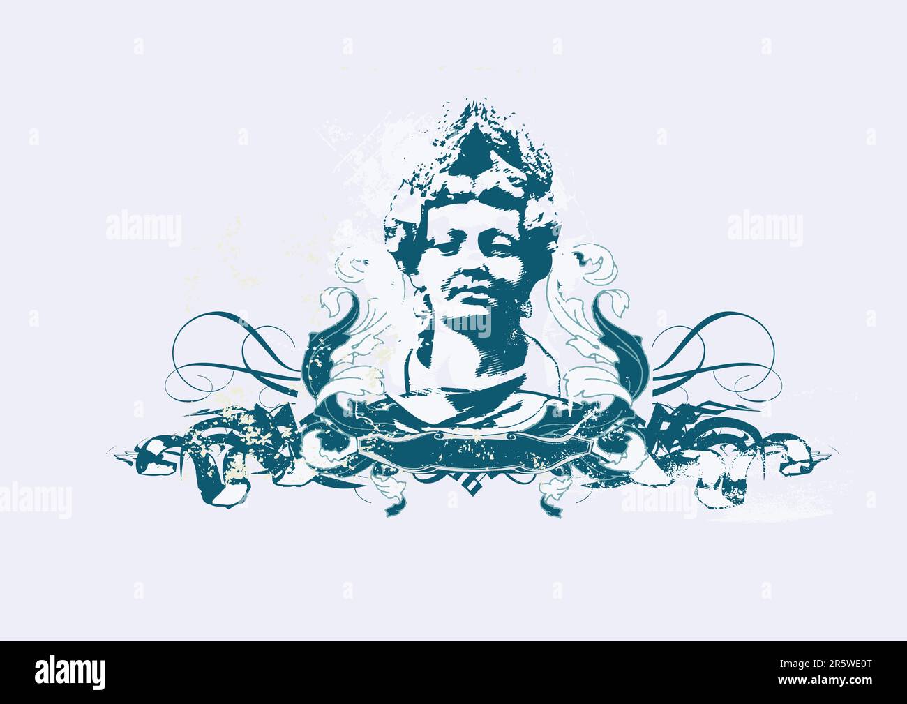 Buste de femme avec l'ornement héraldique sur grunge fond.vector illustration Illustration de Vecteur