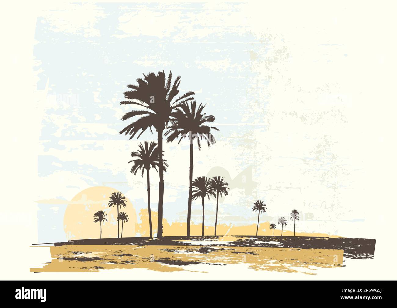 Vector illustration du lever du soleil sur la côte de l'océan. Grunge style Illustration de Vecteur