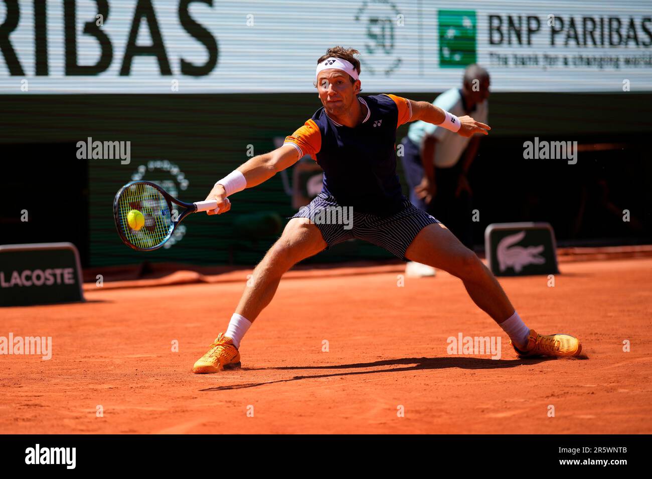PARIS, FRANCE - JUNE 5: Casper Ruud plays a forehand during 4th round ...