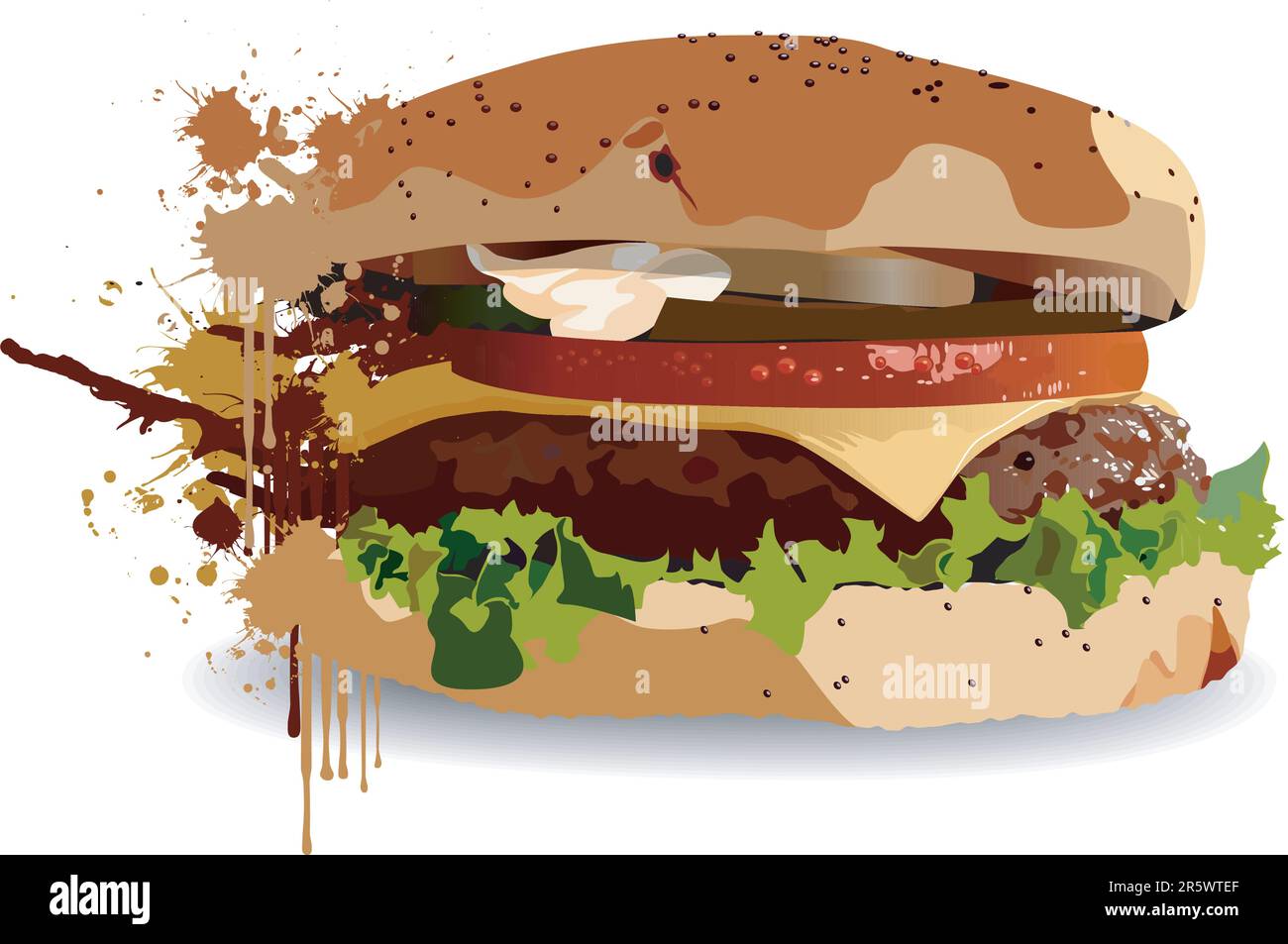 Un hamburger vectoriel dans un style éclabouteux. Illustration de Vecteur