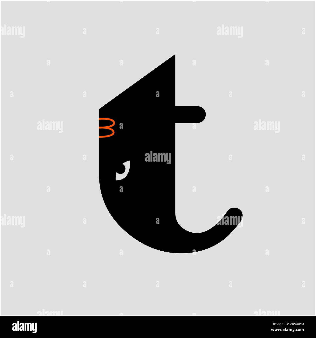 Illustration noire et blanche représentant un animal sous forme de lettre majuscule T ou J Banque D'Images