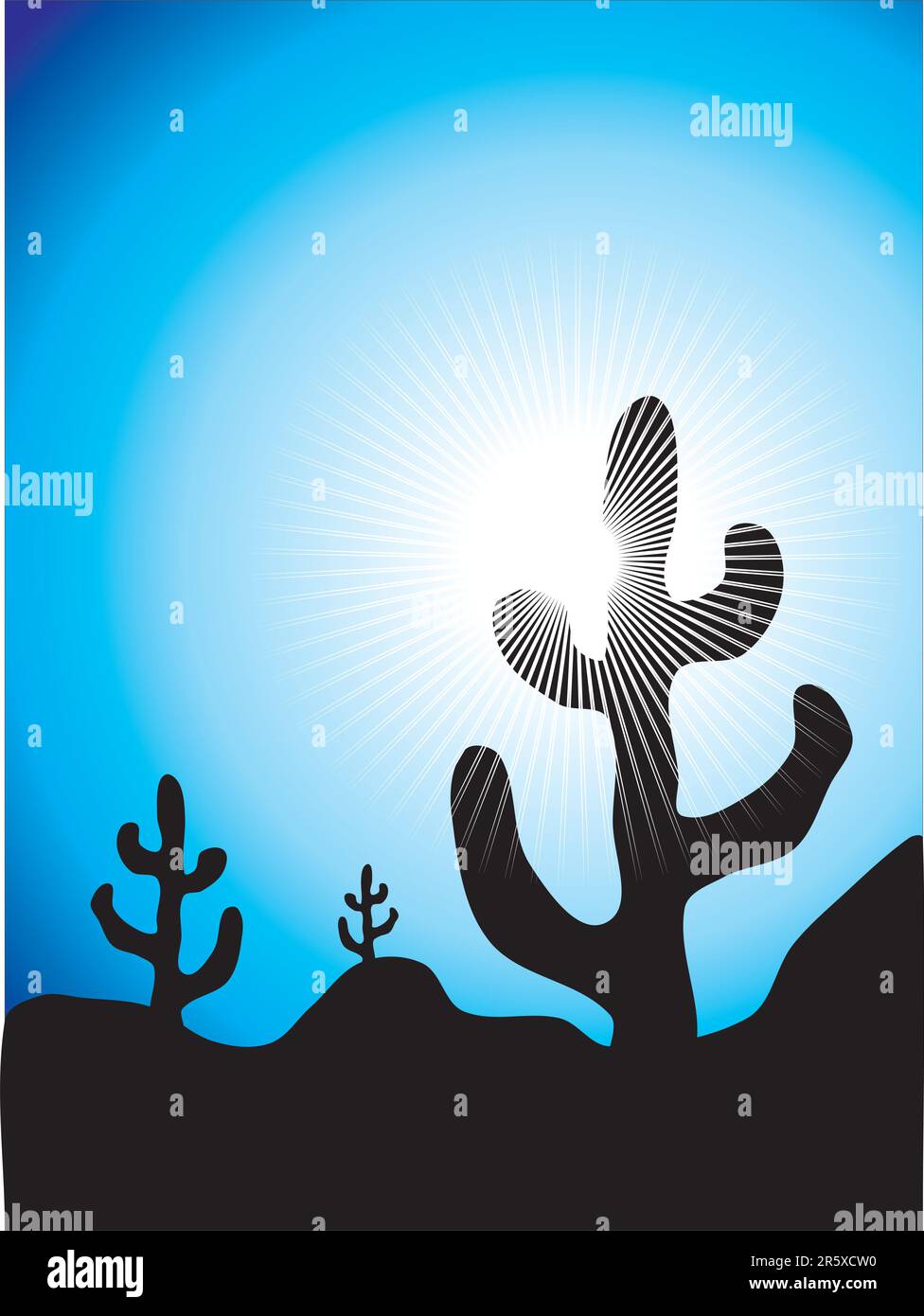 Paysage de cactus mexicains au coucher du soleil Illustration de Vecteur