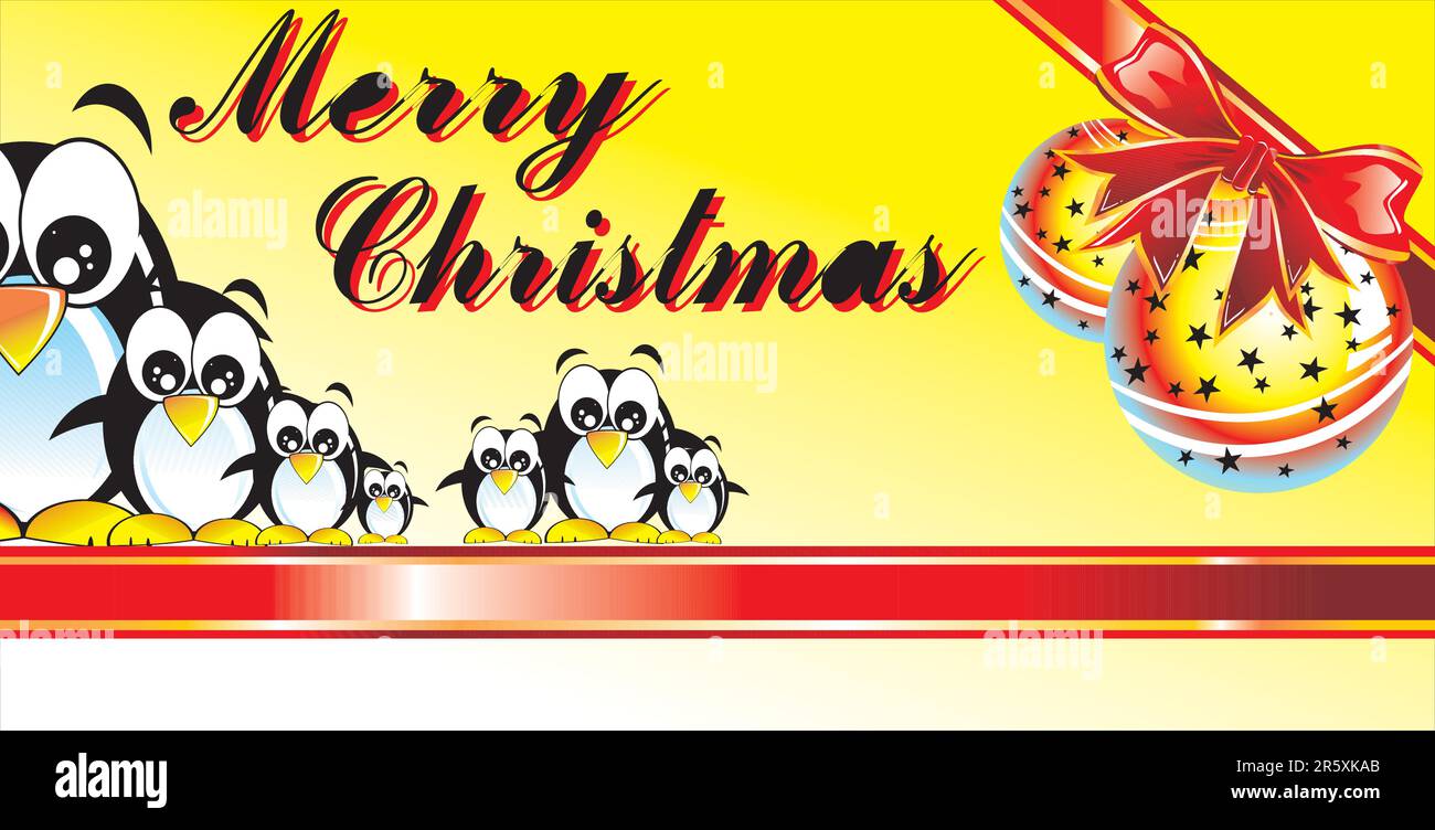 Carte de Noël abstraite avec boules et pingouins Illustration de Vecteur