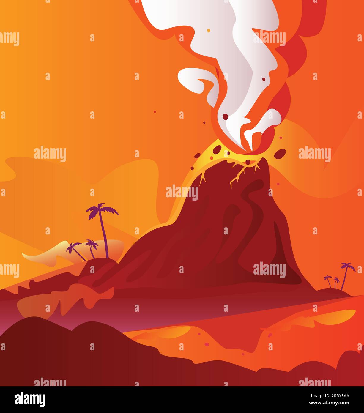 Illustration vectorielle de l'éruption volcanique. Illustration de Vecteur