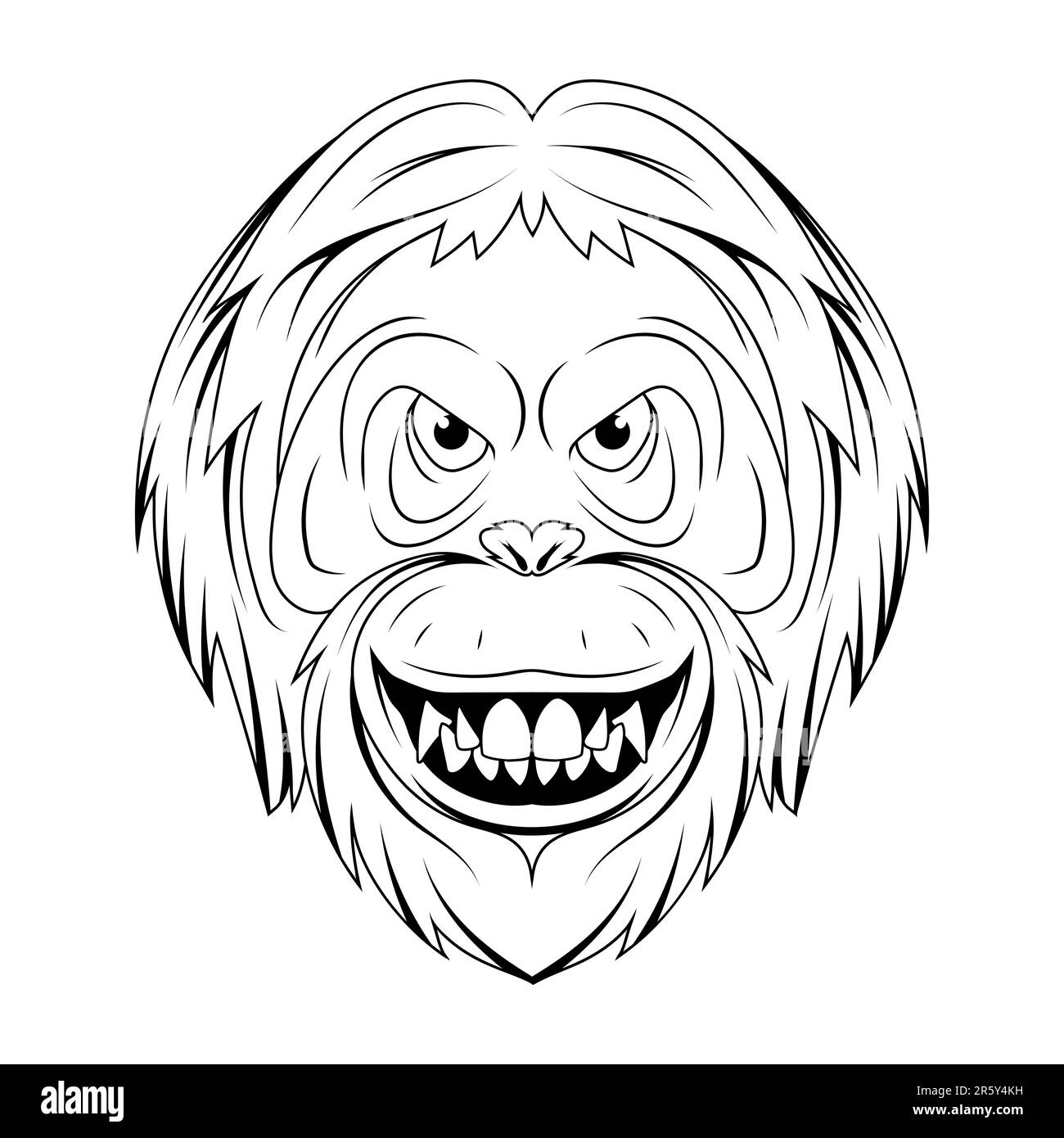Orange-utan. Illustration vectorielle d'une face de singe d'esquisse. Portrait d'animal sauvage dans le zoo. Illustration de Vecteur