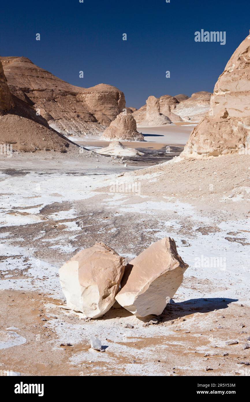 Pierres, Parc national du désert blanc, désert libyen, calcaire, Égypte Banque D'Images