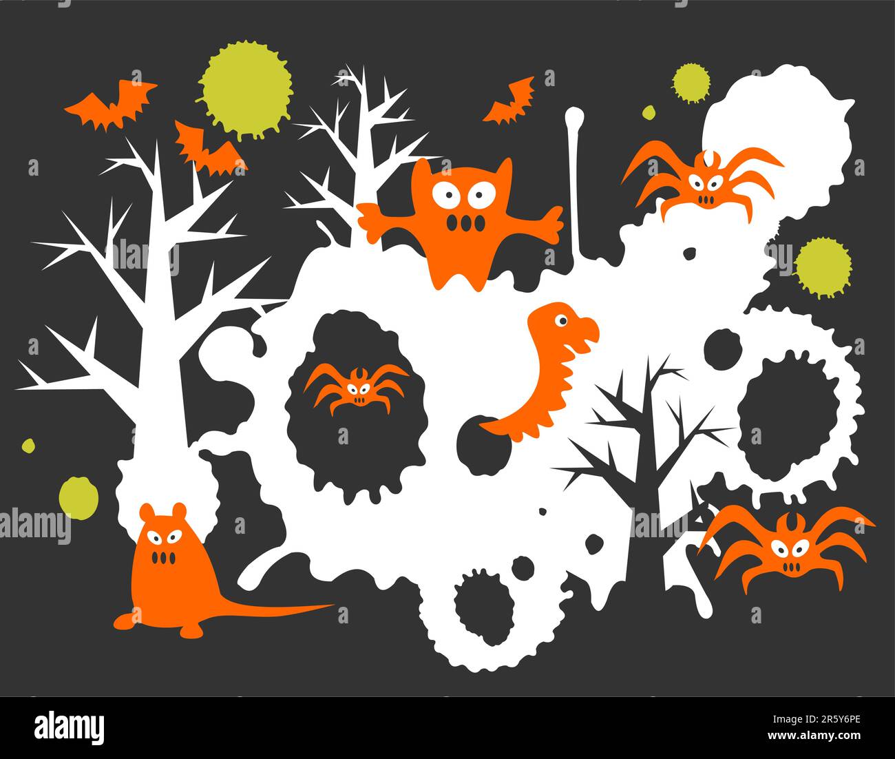 Monstres et motif grunge sur fond noir. Illustration Halloween. Illustration de Vecteur