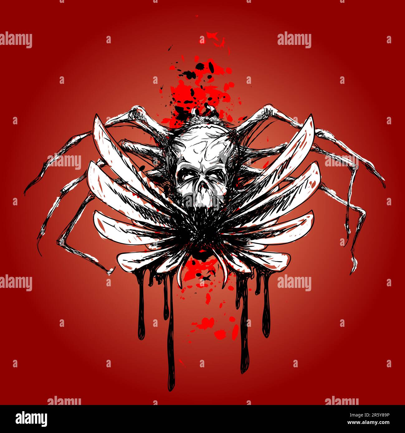 esquisse vectorielle - crâne avec ailes et sang Illustration de Vecteur