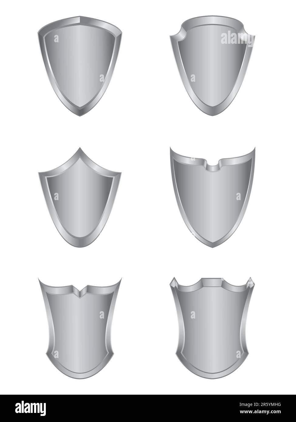Jeu de six boucliers argentés. Illustration de Vecteur