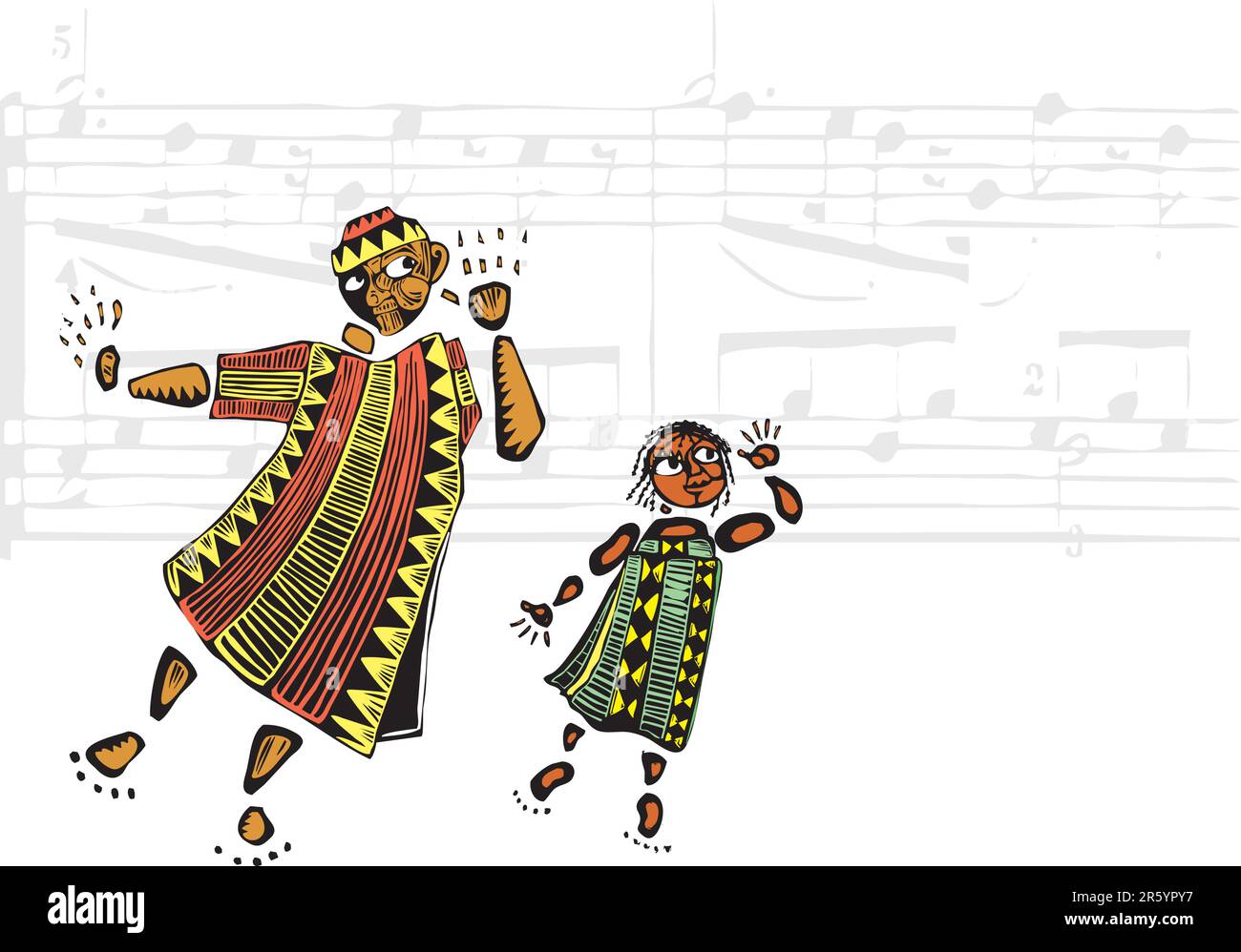 Père et fille en vêtements africains à motifs écouter de la musique. Illustration de Vecteur