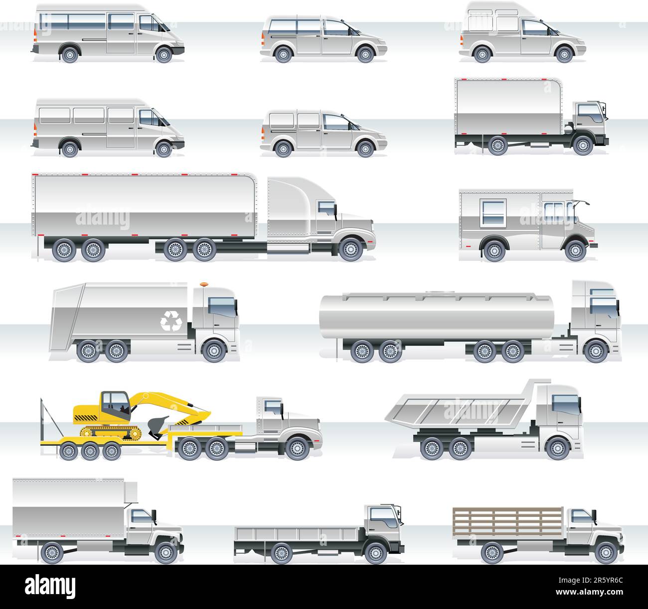 Ensemble de camions et de fourgonnettes détaillés Illustration de Vecteur