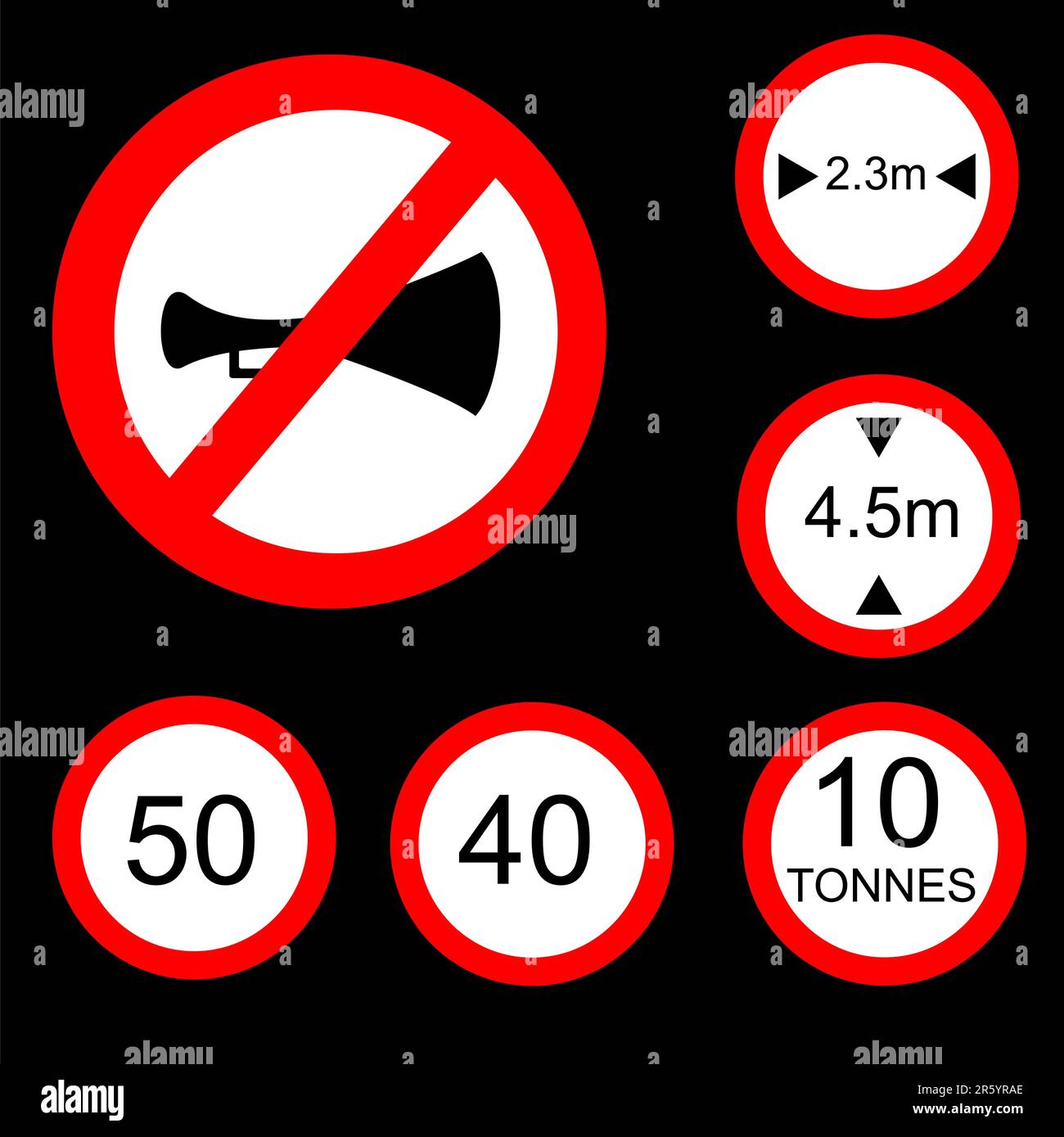 Illustration vectorielle de l'ensemble de six panneaux de signalisation routière à interdiction ronde 2 Illustration de Vecteur