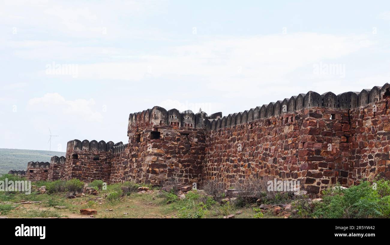 Mur de protection du fort de Gandikota, Kadapa, Andhra Pradesh, Inde. Banque D'Images