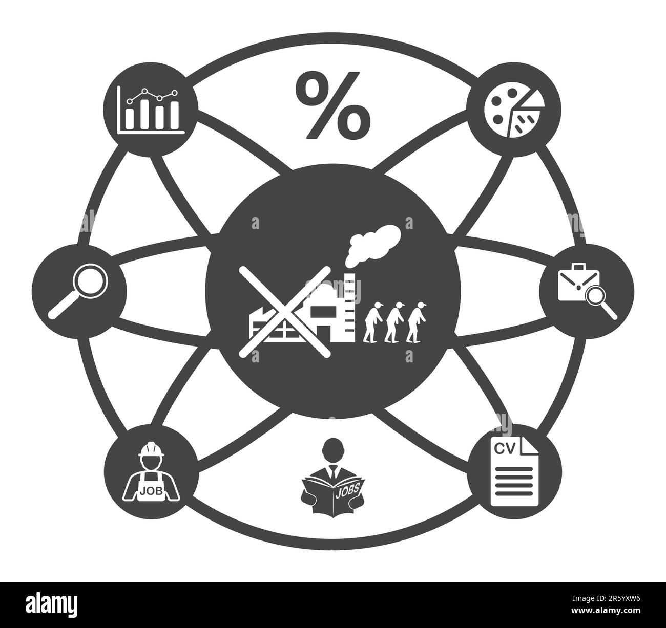 Concept de chômage avec icônes connectées Banque D'Images