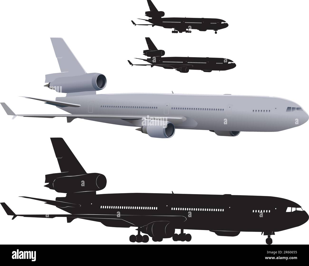 Vector illustration de l'avion de passagers à trois moteurs McDonnell Douglas MD-11 Illustration de Vecteur
