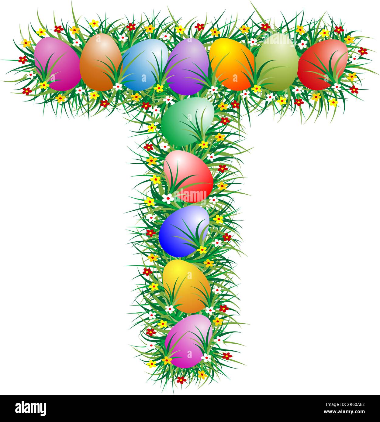Lettre de Pâques avec des œufs cachés dans l'herbe Illustration de Vecteur