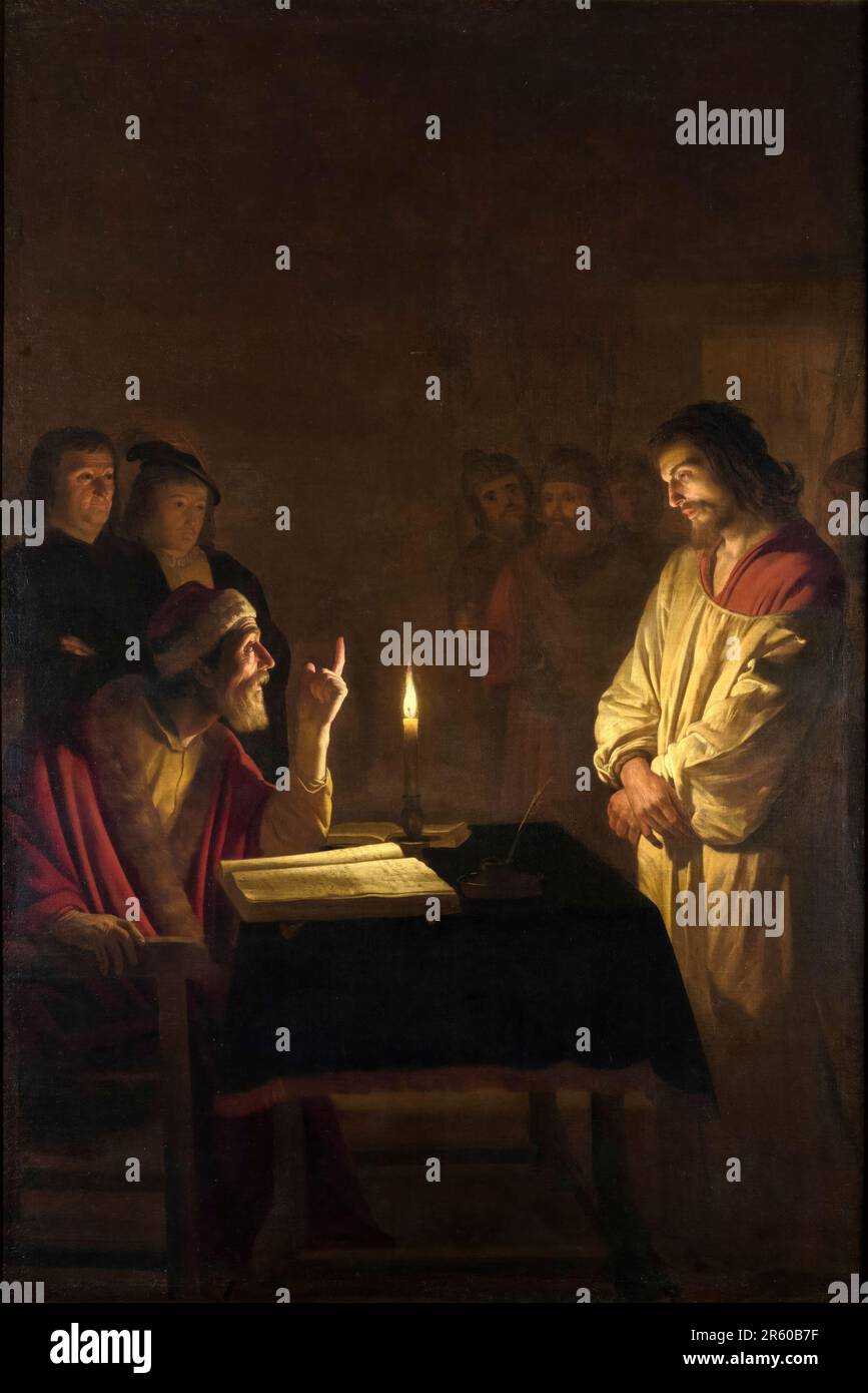 Gerard van Honthorst, Christ avant le souverain Sacrificateur, peinture à l'huile sur toile, vers 1617 Banque D'Images