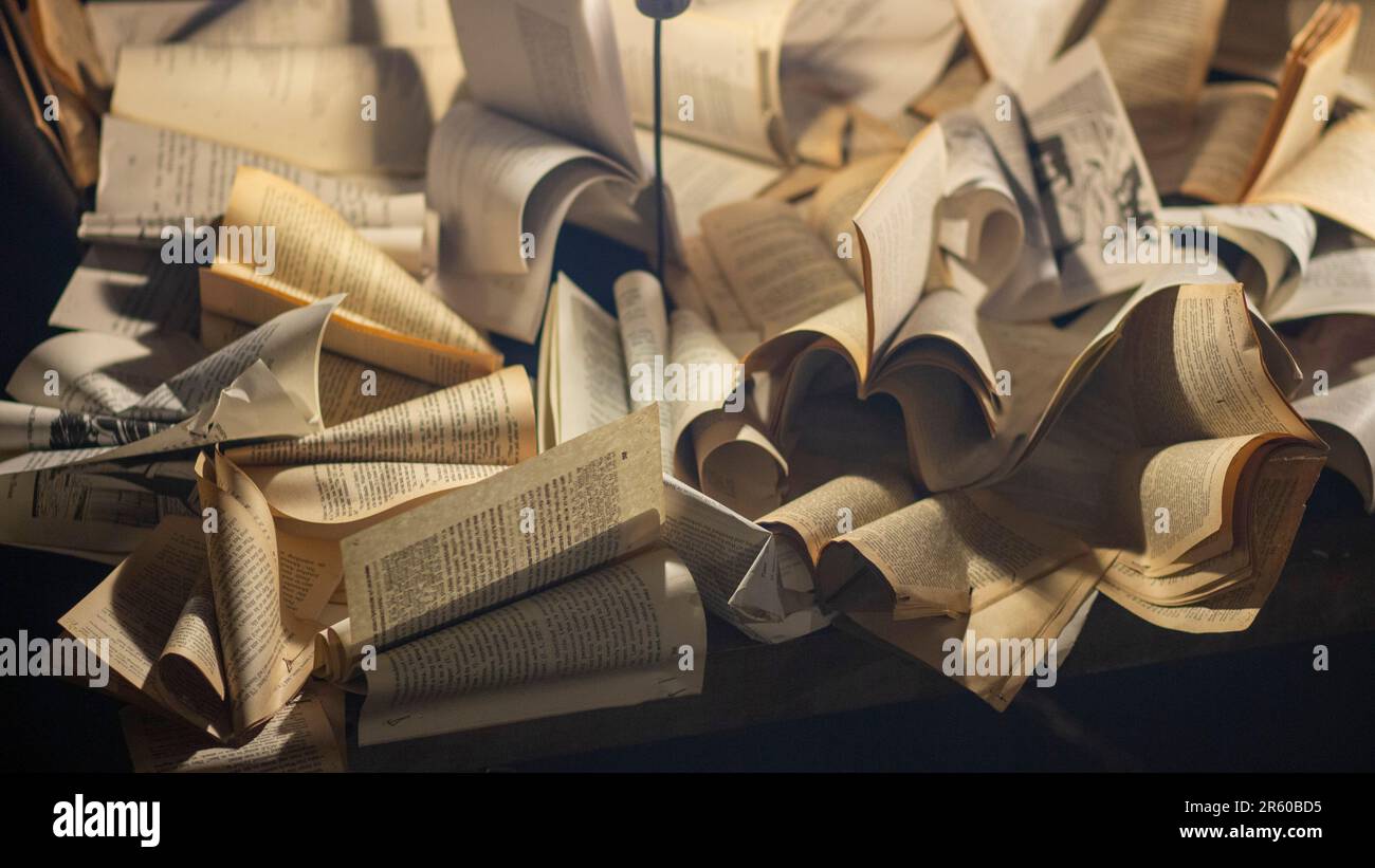 cairo egypte 2 3 2023 : beaucoup de livres ouverts suspendus au plafond Banque D'Images