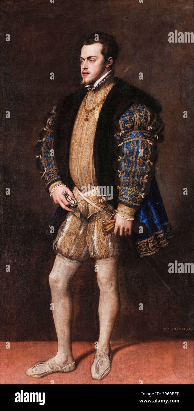 Roi Philippe II d'Espagne (1527-1598), portrait à l'huile sur toile de Titien, Tiziano Vecellio, 1553-1554 Banque D'Images