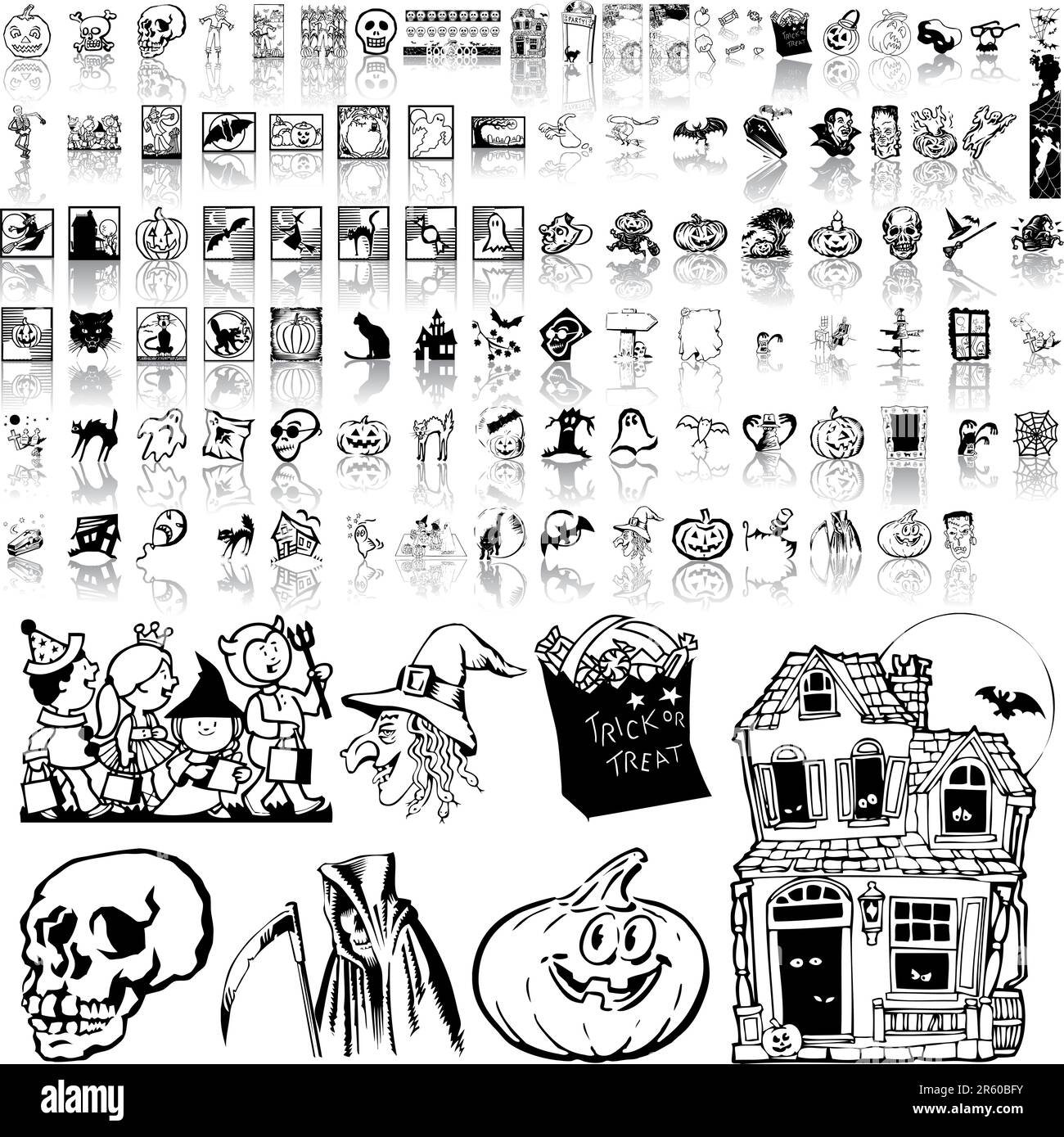 Ensemble de croquis noirs pour Halloween. Partie 7. Groupes et couches isolés. Illustration de Vecteur