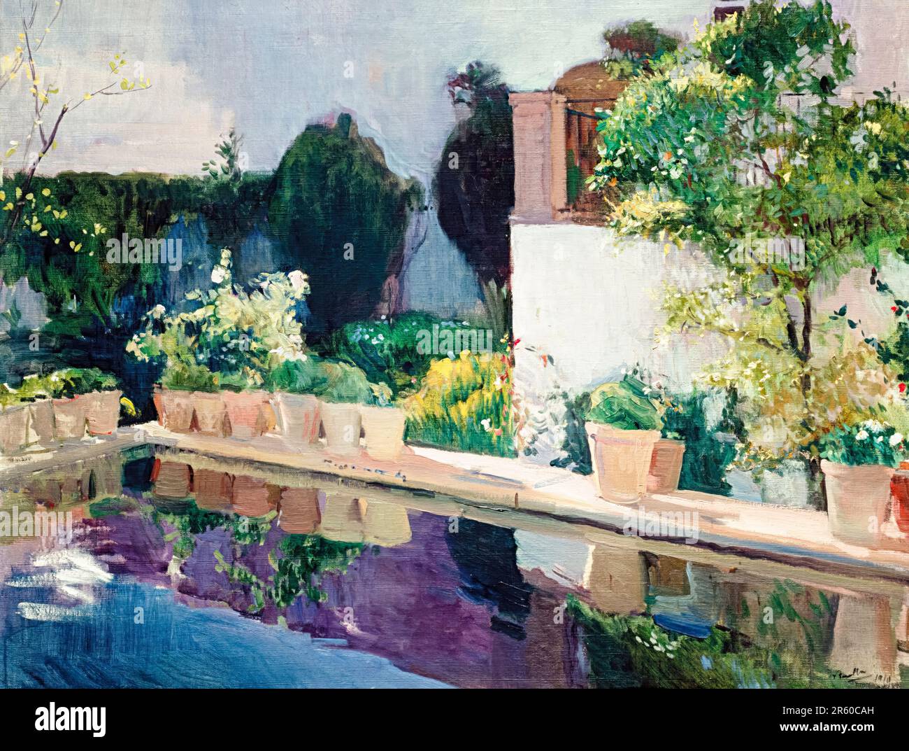 Joaquín Sorolla, Palais de l'Étang, Jardins royaux de Séville, peinture de paysage à l'huile sur toile, 1910 Banque D'Images
