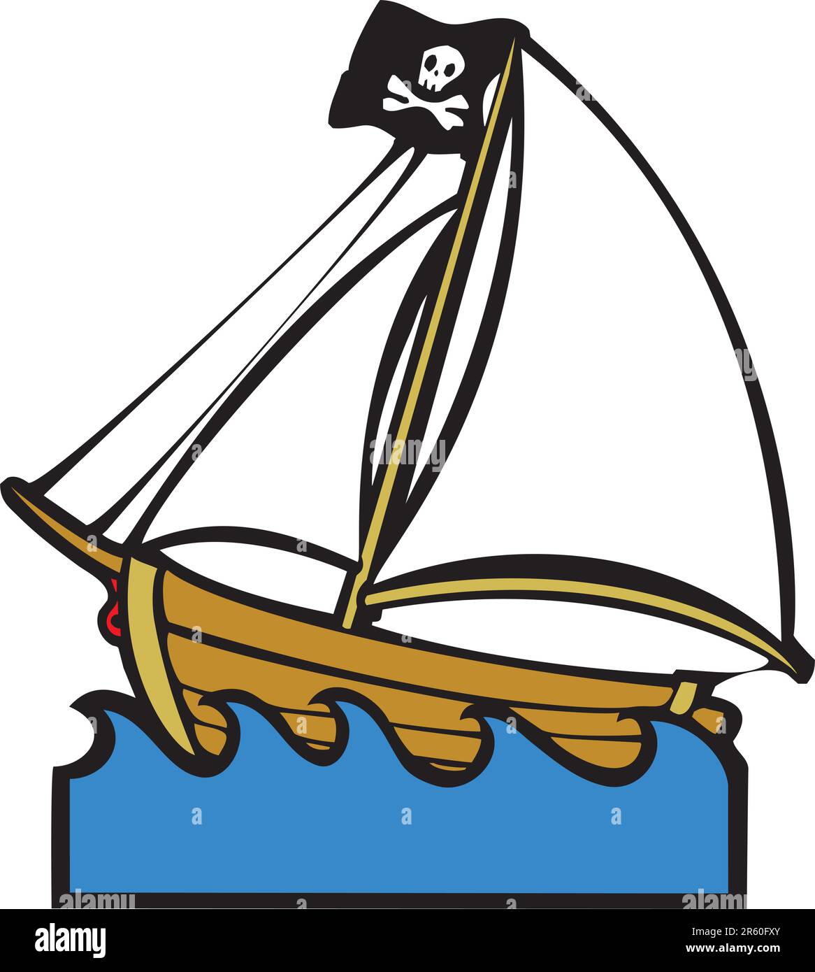 L'enfant Simple image bateau pirate avec drapeau et voiles. Illustration de Vecteur