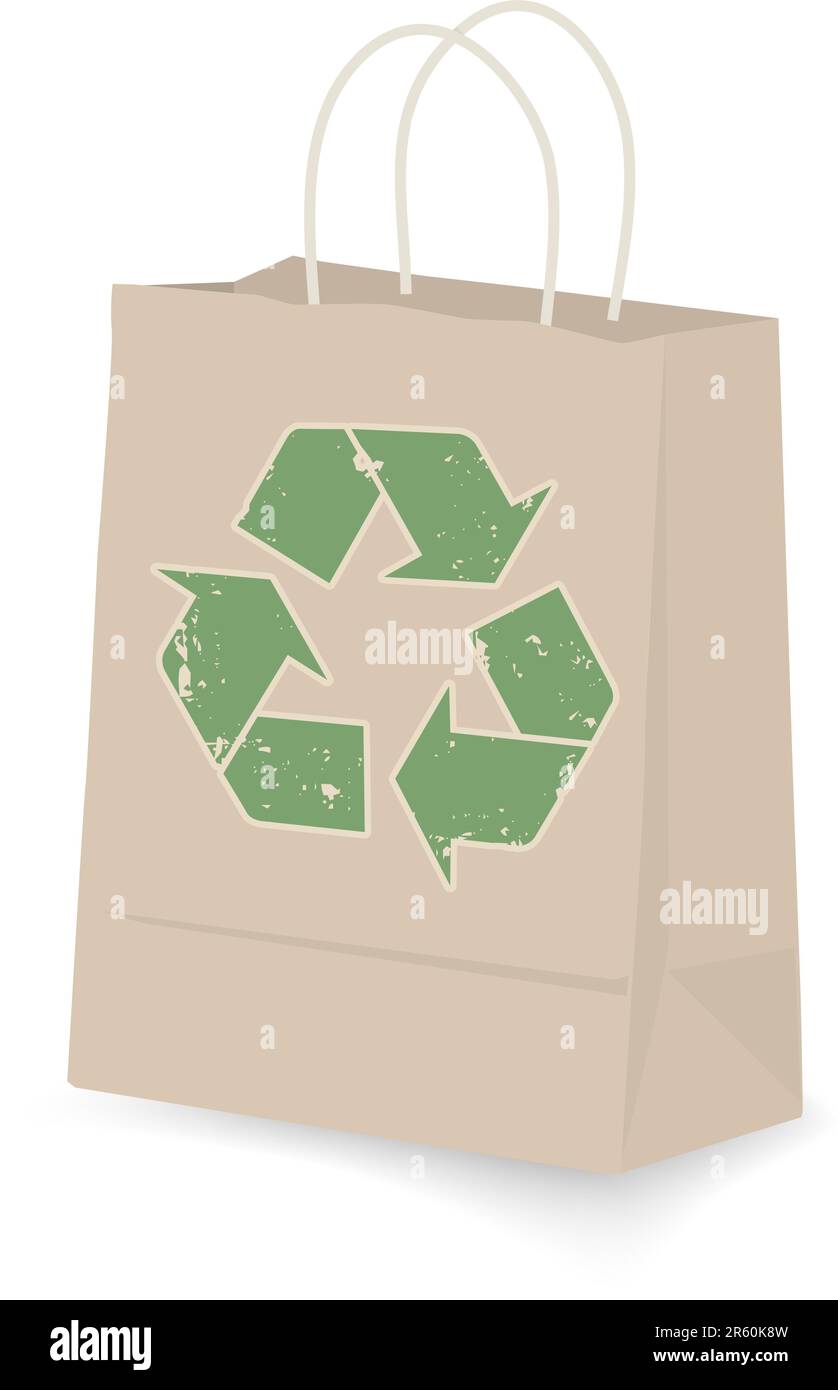 Sac Kraft avec logo de recyclage vert Illustration de Vecteur