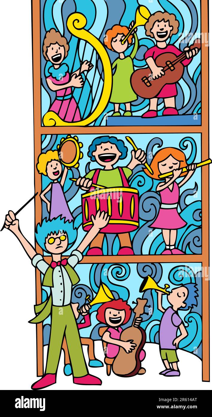 Orchestre pour enfants dans un format vertical. Illustration de Vecteur