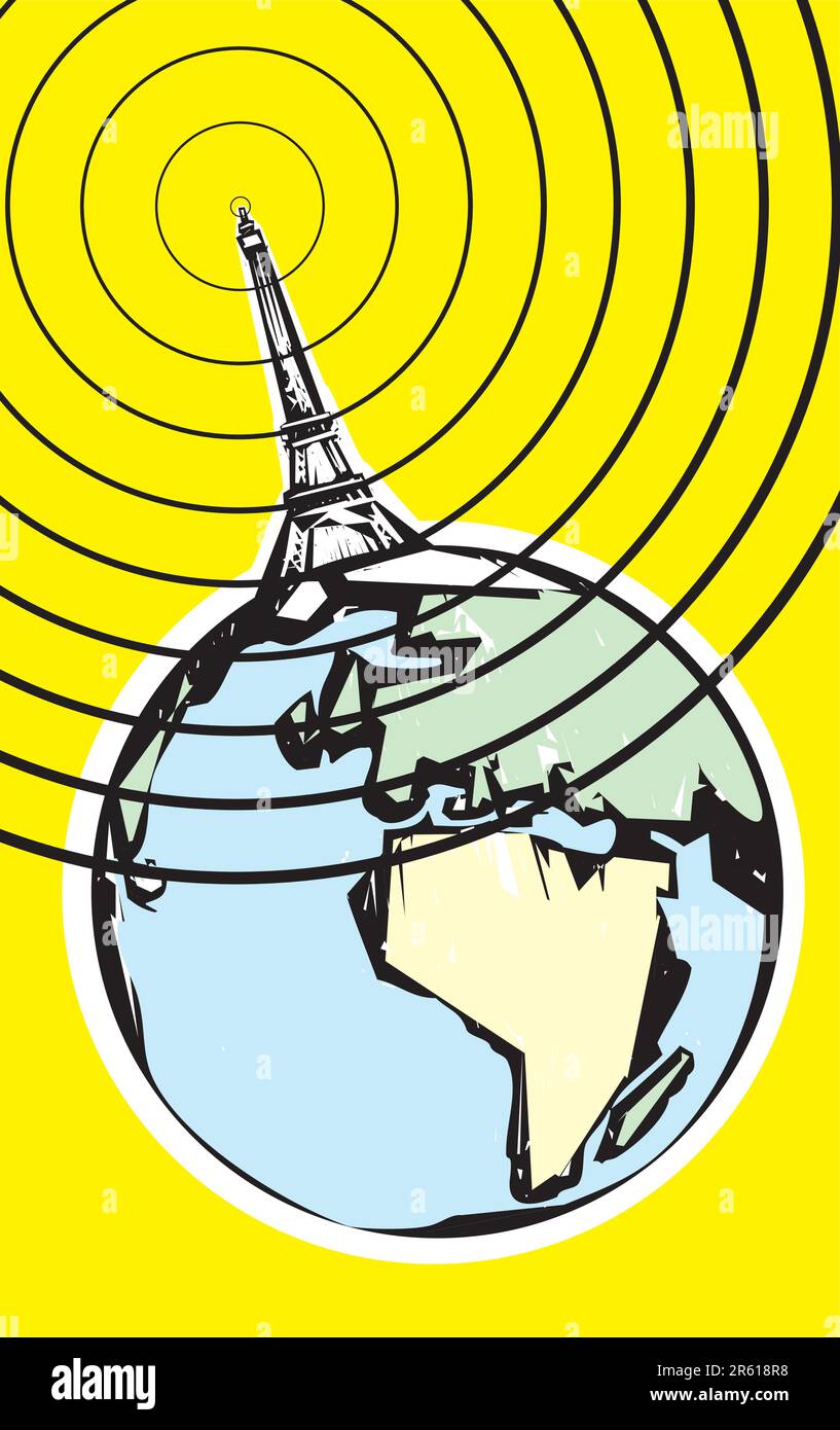 Signal radio sortant dans l'espace dans le style d'affiche soviétique rétro. Illustration de Vecteur