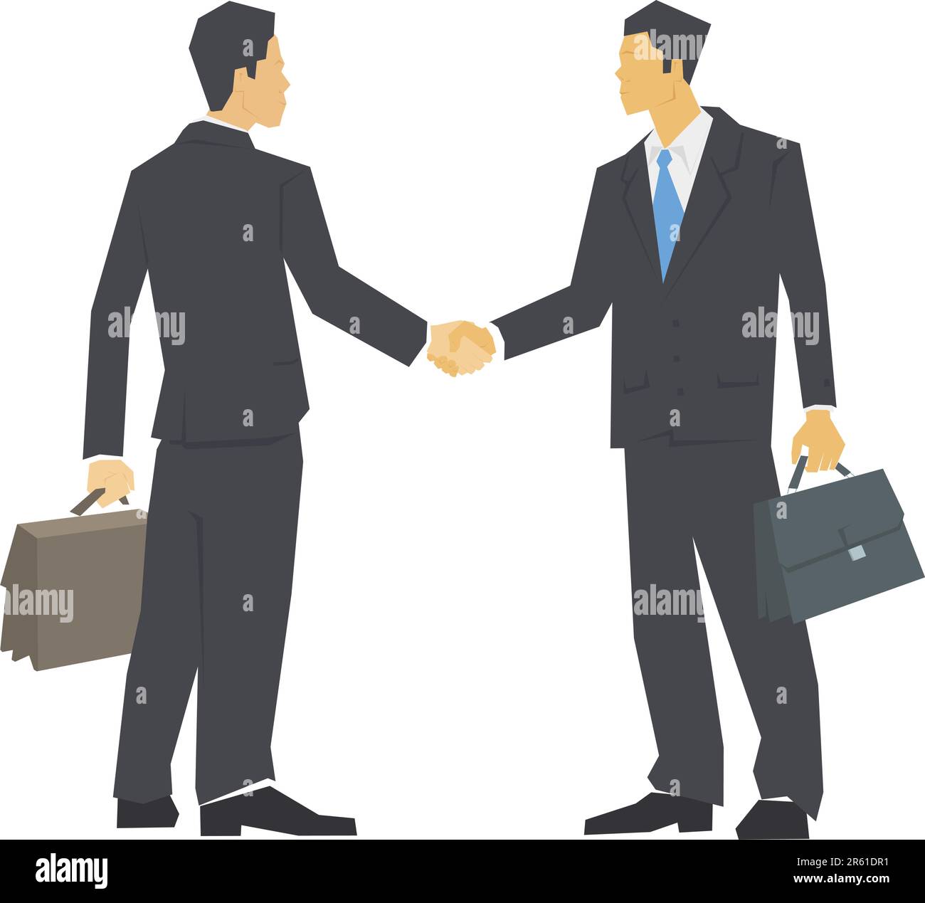 Deux hommes en costume se secouant les mains, portant des porte-documents en cuir Illustration de Vecteur