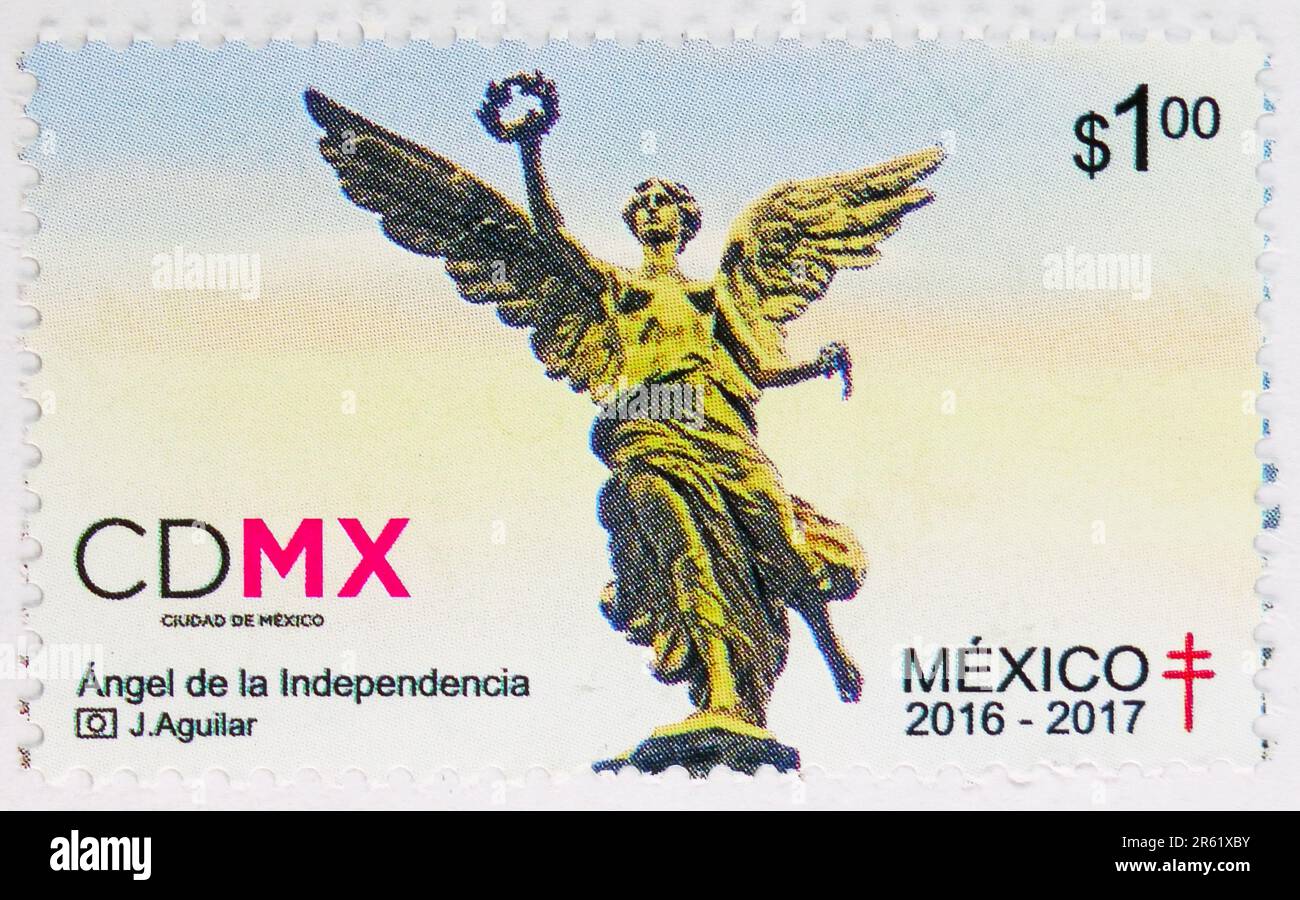 MOSCOU, RUSSIE - JUIN 3 2023: Timbre-poste imprimé au Mexique montre l'Ange de l'indépendance, série de timbres antituberculeux, vers 2016 Banque D'Images