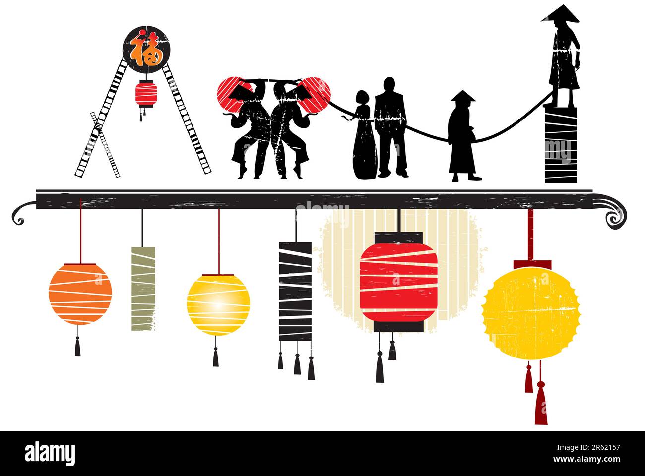 Éléments de conception asiatiques. éléments de design pour la nouvelle année chinoise Illustration de Vecteur