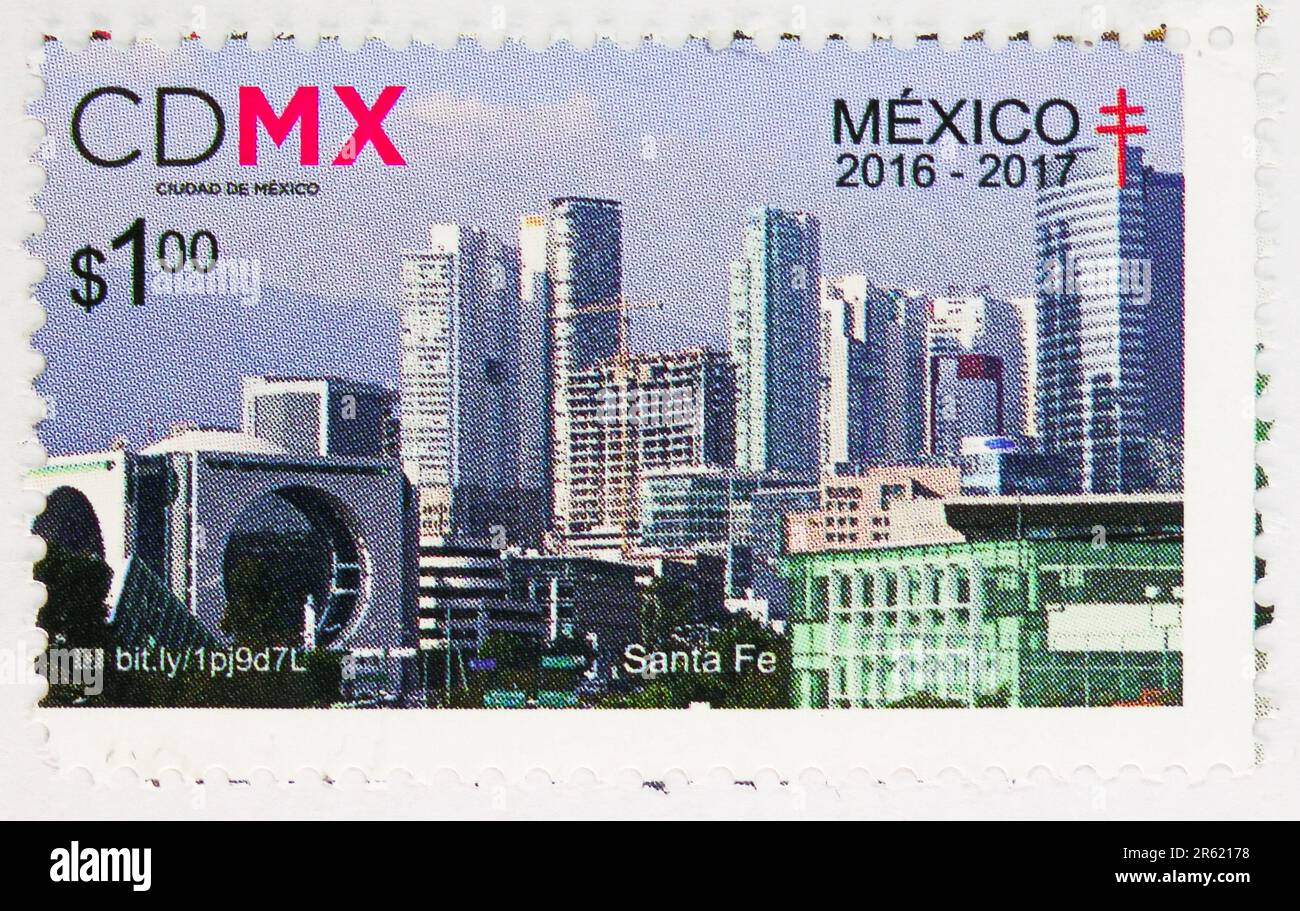 MOSCOU, RUSSIE - JUIN 3 2023: Timbre-poste imprimé au Mexique montre Santa Fe, série de timbres antituberculeux, vers 2016 Banque D'Images