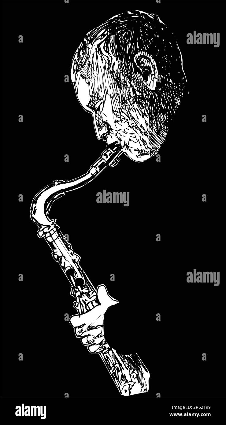 Illustration vectorielle à dessin d'encre d'un saxophoniste de jazz Illustration de Vecteur