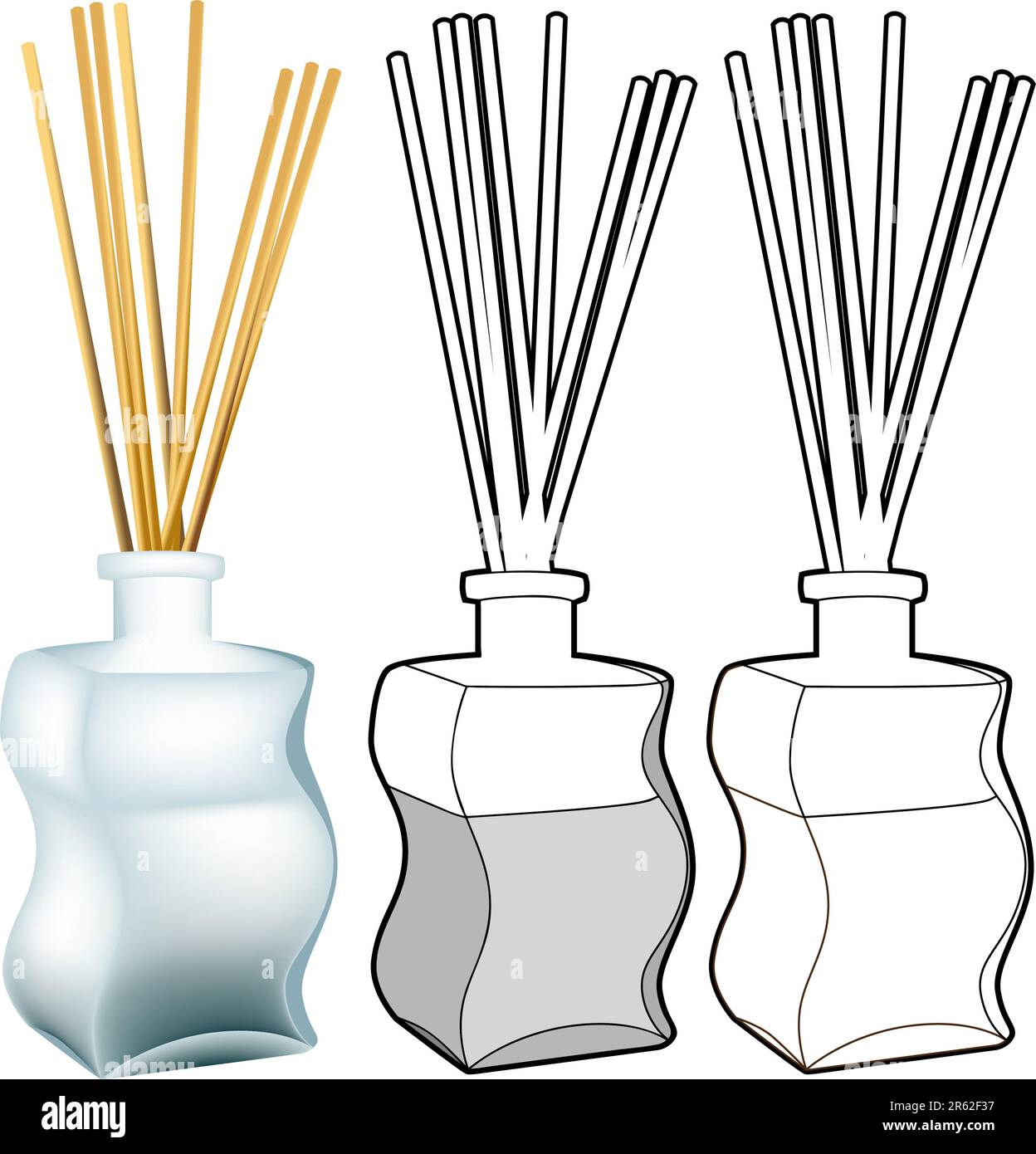 Bouteille d'encens et bâtons isolé sur un fond blanc. Illustration de Vecteur