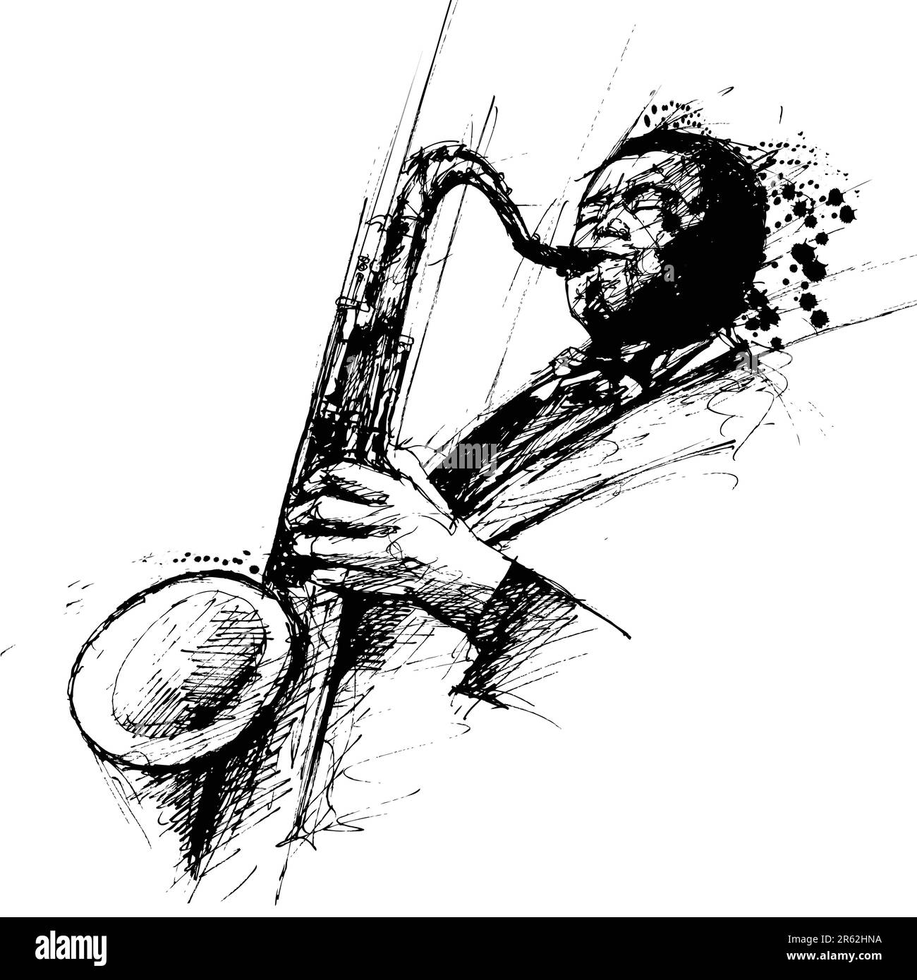 représentation vectorielle d'un dessin à l'encre libre d'un saxophoniste de jazz Illustration de Vecteur